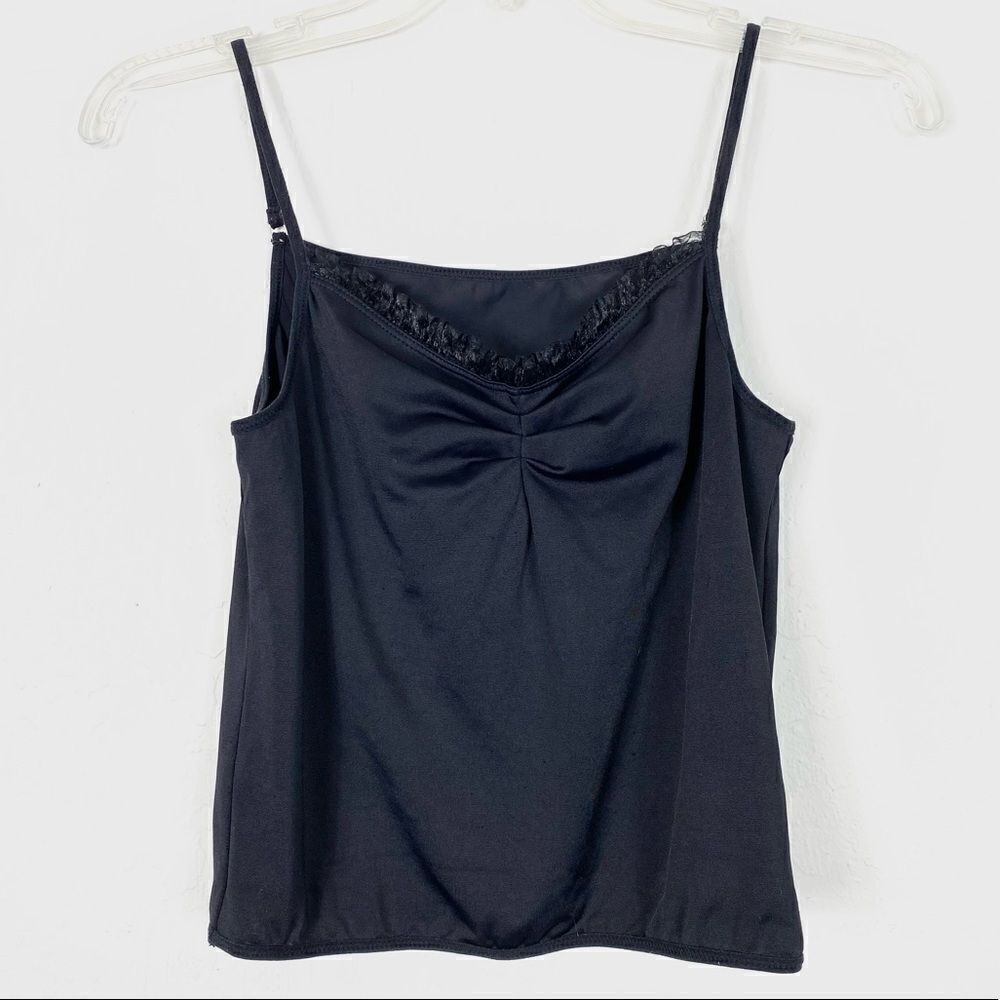 Diana Black Ruched Ruffle Cami Tank Top
